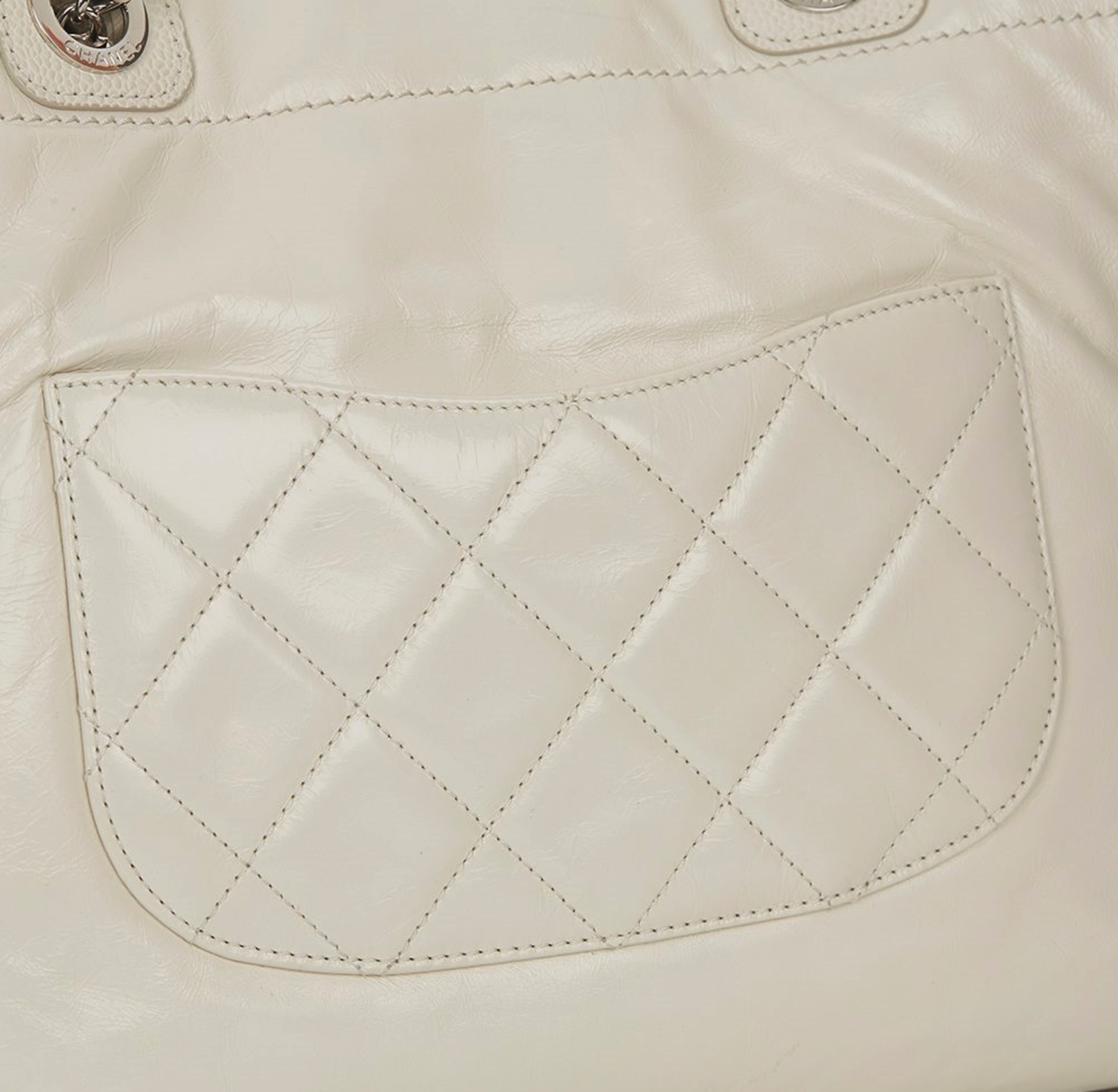 White Glazed Leather & Caviar Leather Small Deauville Tote - Bild 9 aus 9