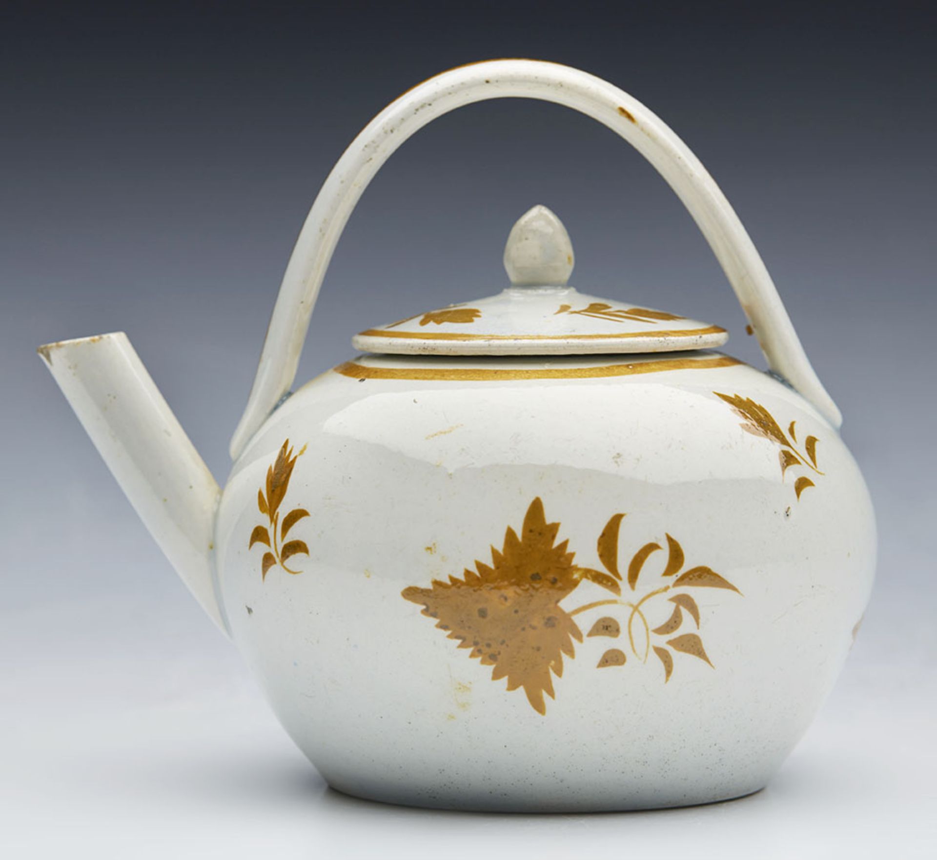 Aantique Pearlware Kettle Shaped Lidedd Miniature Teapot 18/19Th C. - Image 9 of 9