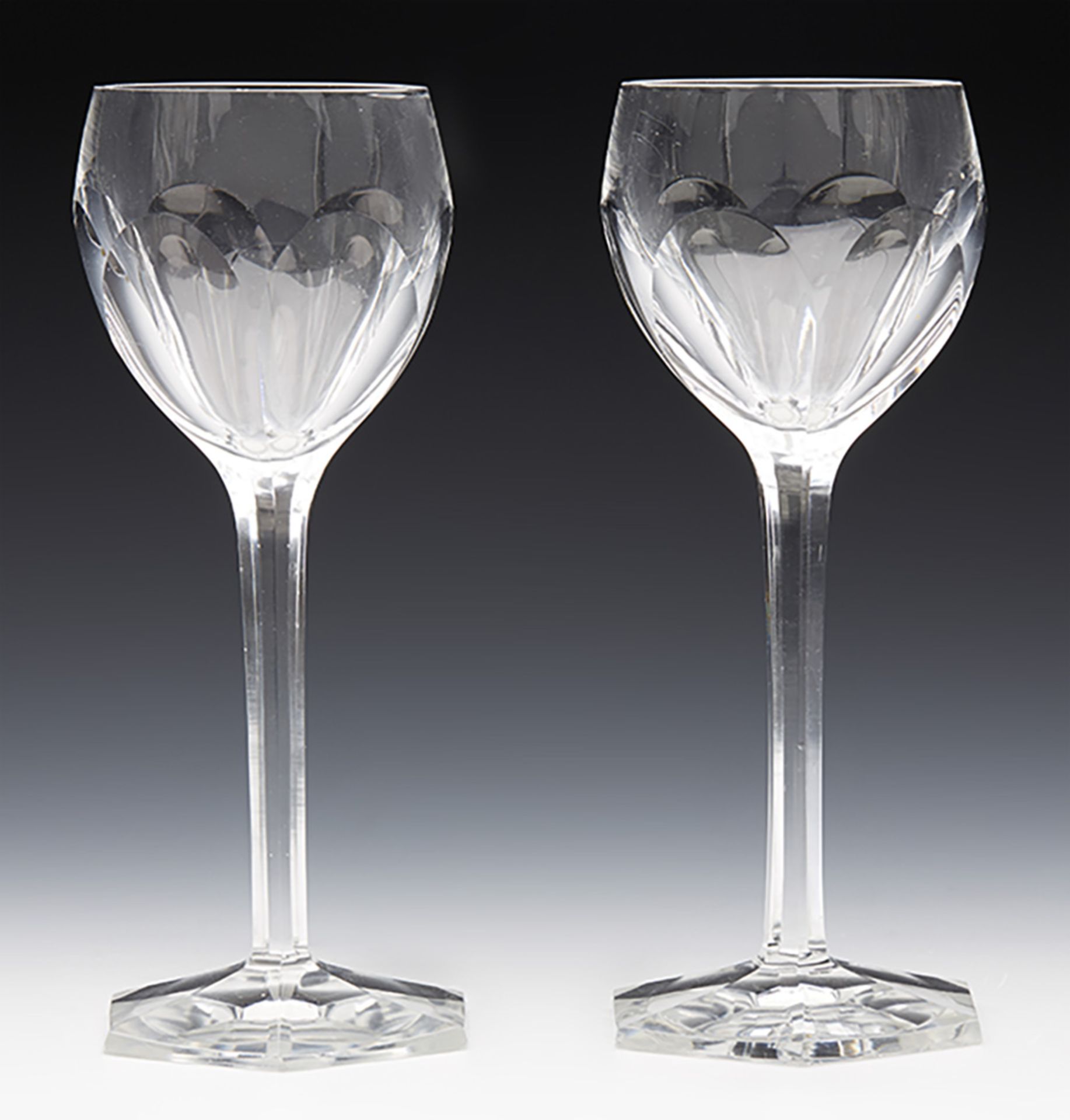 Pair Vintage Moser Cut Crystal Hock Glasses 20Th C. - Image 7 of 7