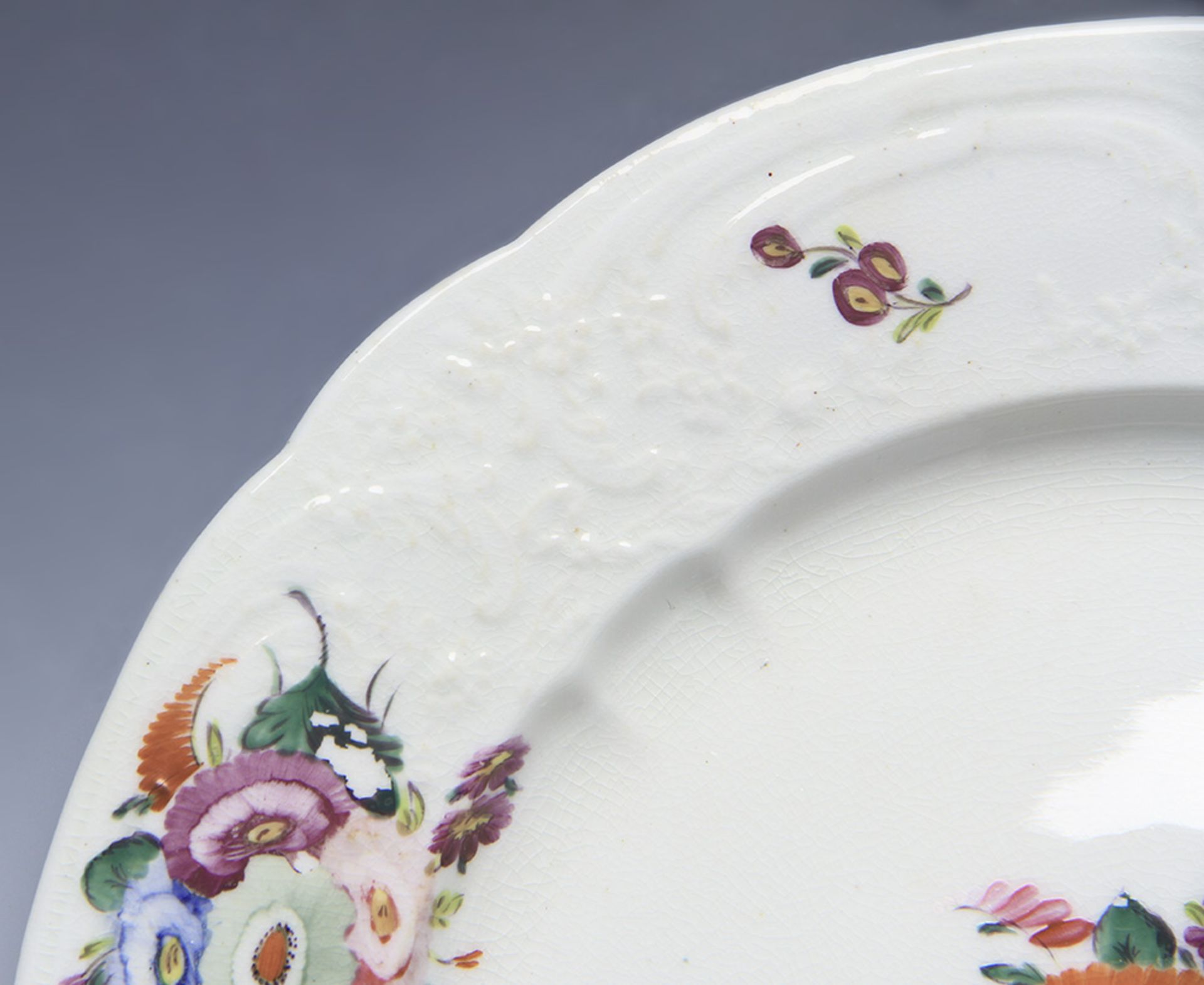 Antique English Welsh Floral Painted Moulded Plate Early 19Th C. - Image 6 of 12