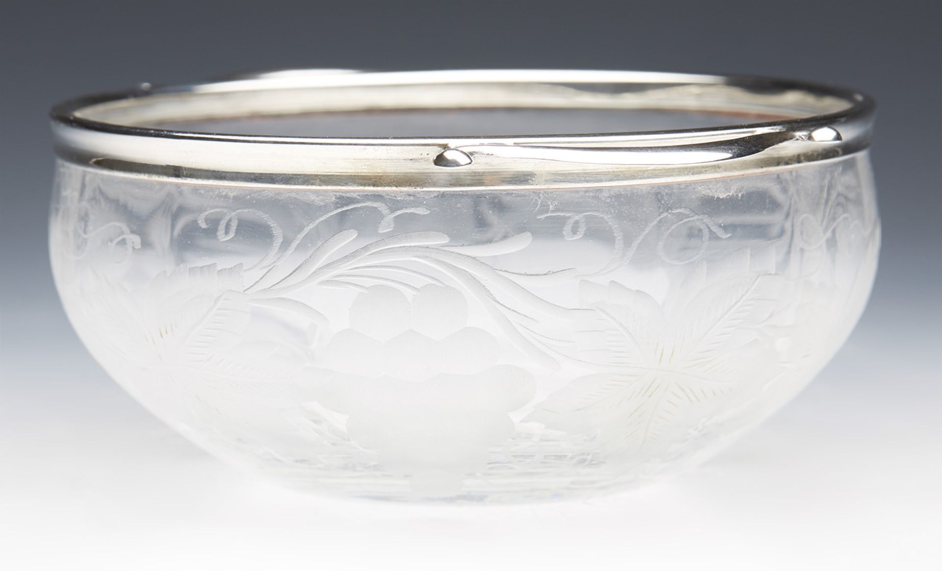 Fine Antique American Silver Mounted Engraved Glass Bowl 19Th C. - Image 3 of 9