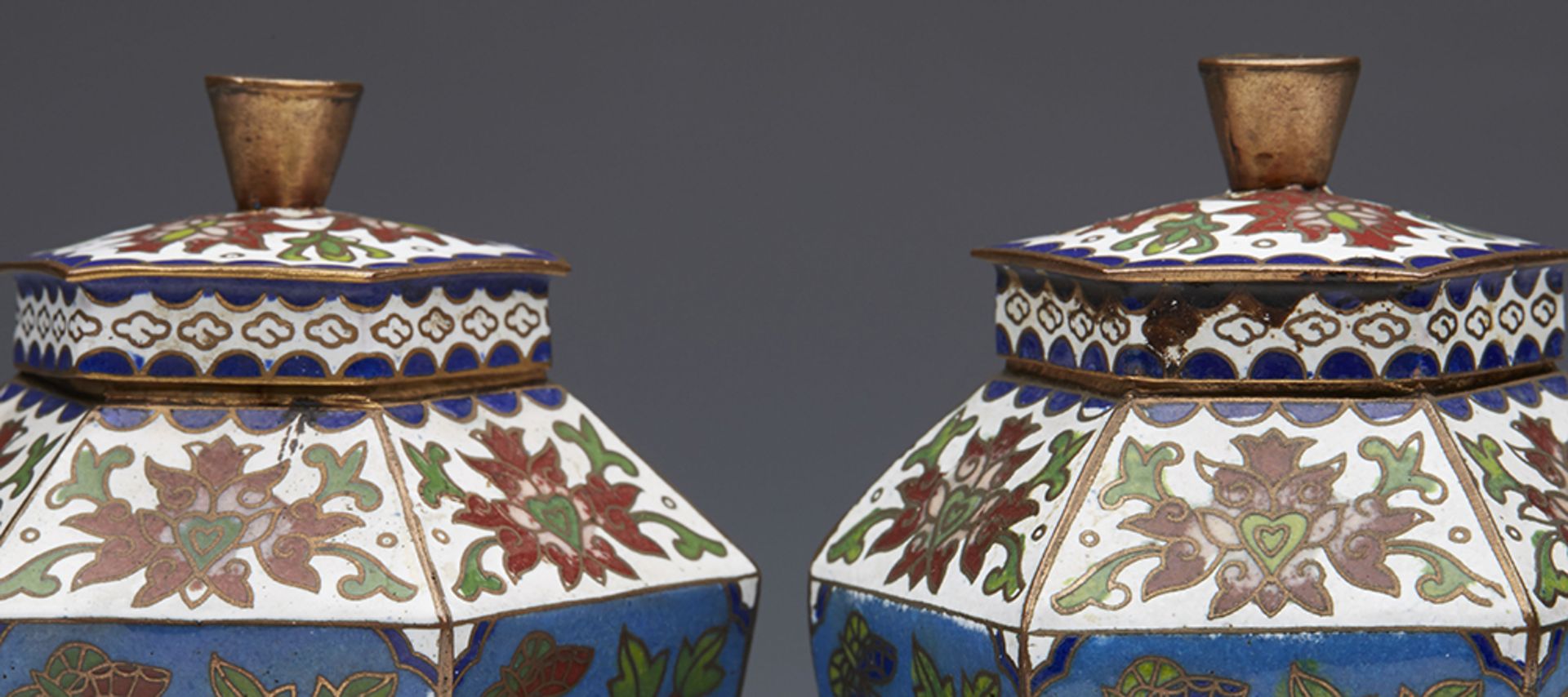 Website Pair Antique Chinese Lidded Cloisonne Floral Jars C.1920 - Image 2 of 8