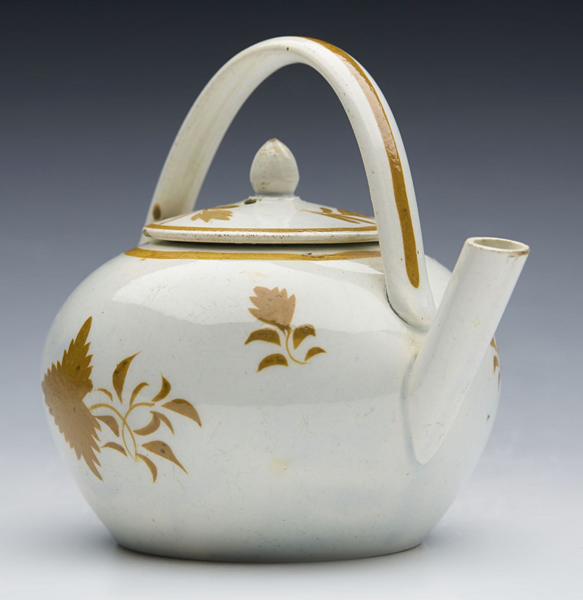 Aantique Pearlware Kettle Shaped Lidedd Miniature Teapot 18/19Th C. - Image 4 of 9