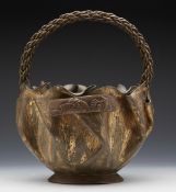 Antique Japanese Gilded Bronze Folded Handled Basket 19Th C.