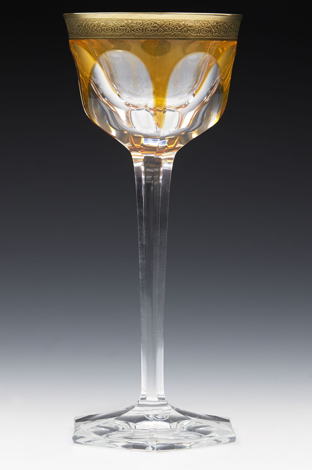 Vintage Moser Cut Crystal Amber Overlay Wine Glass With Gilded Design 20Th C. - Image 7 of 7