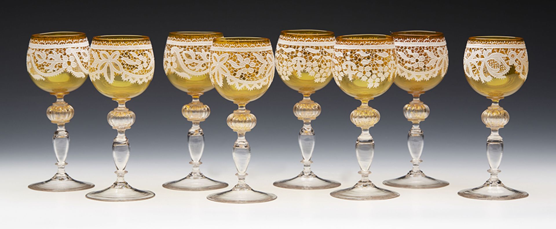 Set Eight Antique Italian Venetian Salviati Lacework Wine Glasses C.1890 - Image 8 of 8