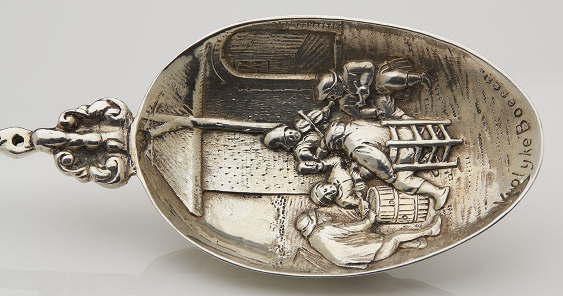 Fine Antique Dutch Silver Happy Farmers Presentation Spoon With Figural Bowl 19Th C. - Image 3 of 7