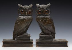 Antique Pair Blackforest Owl Bookends C.1900