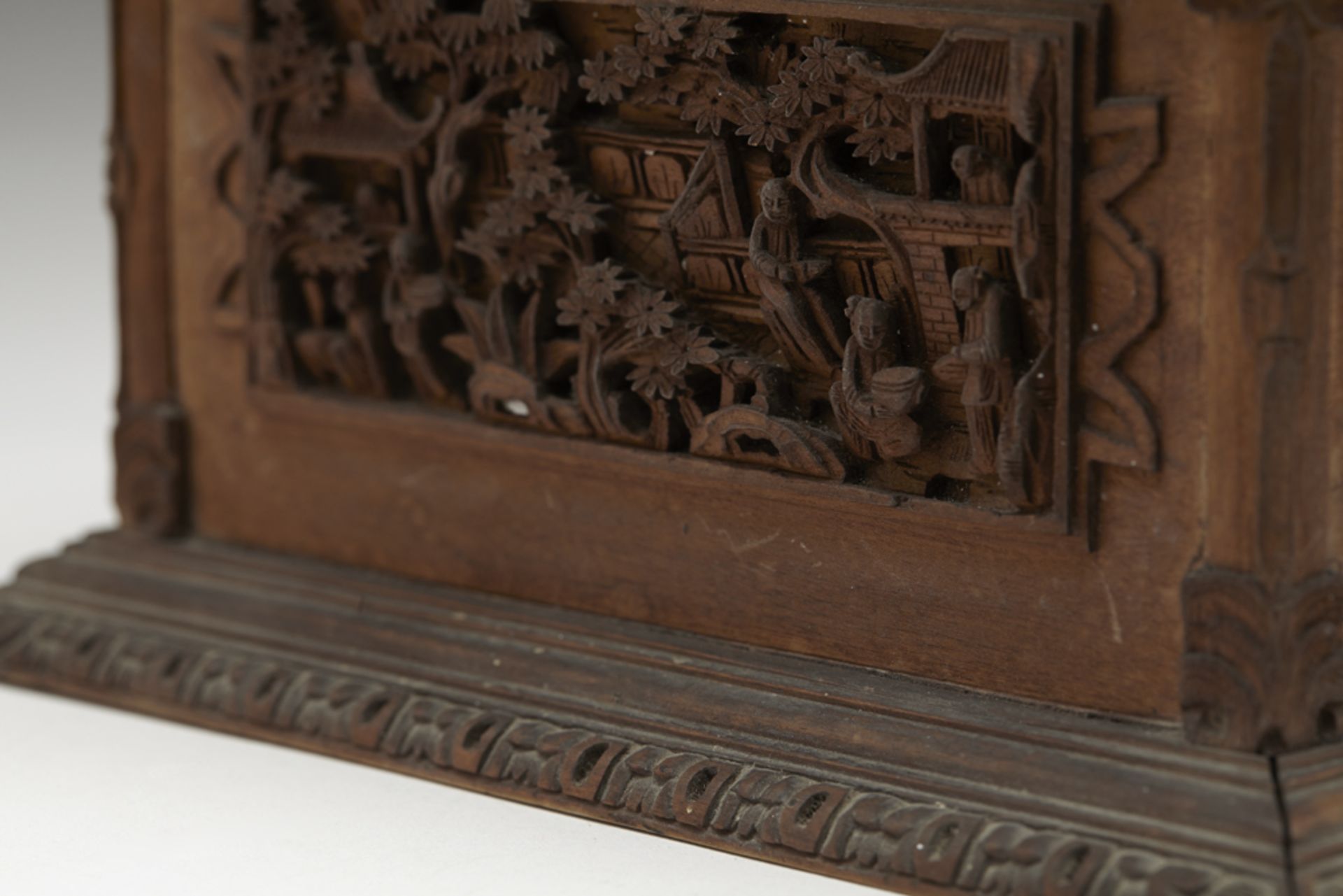 Antique Chinese Canton Carved Wooden Jewellery Box 19Th C - Image 11 of 14