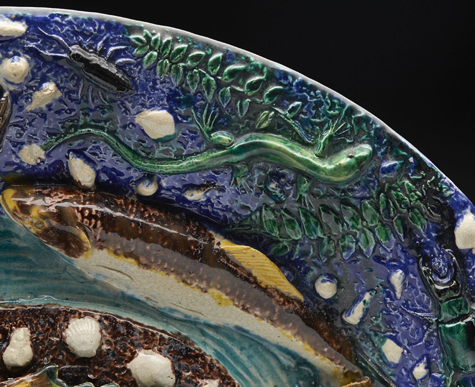 Antique French Palissy Shallow Dish With Fish By Francois Maurice C.1875-1885 - Image 8 of 10