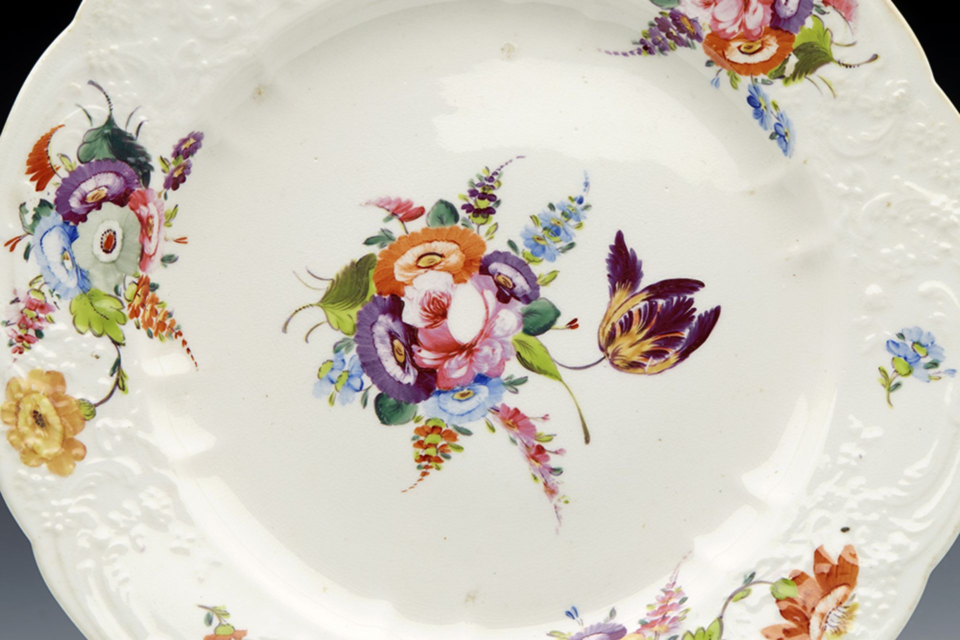 Antique English Welsh Floral Painted Moulded Plate Early 19Th C. - Image 3 of 10