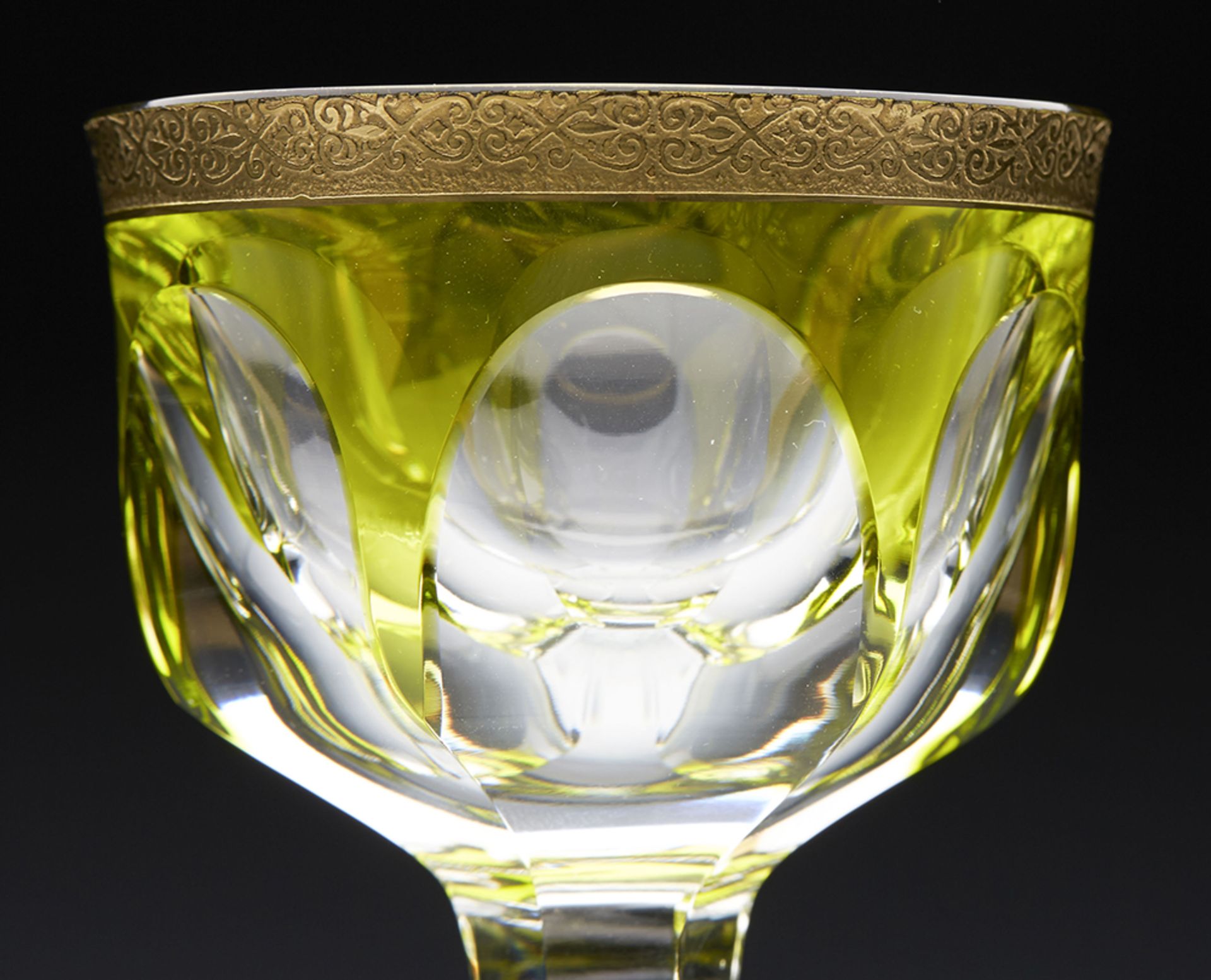 Vintage Moser Cut Crystal Green Overlay Wine Glass With Gilded Design 20Th C. - Image 2 of 7