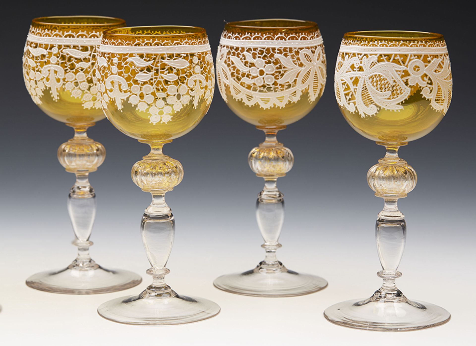 Set Eight Antique Italian Venetian Salviati Lacework Wine Glasses C.1890 - Image 7 of 8