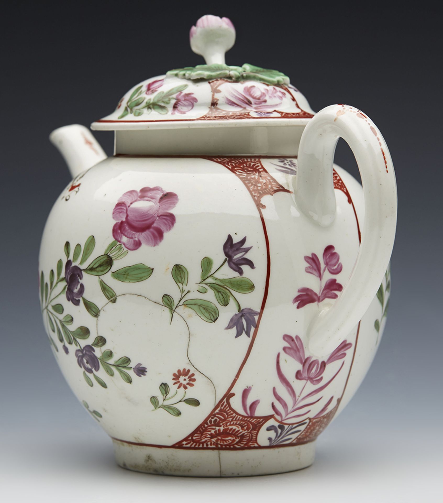 Antique Worcester Globular Lidded Teapot C.1770 - Image 6 of 10