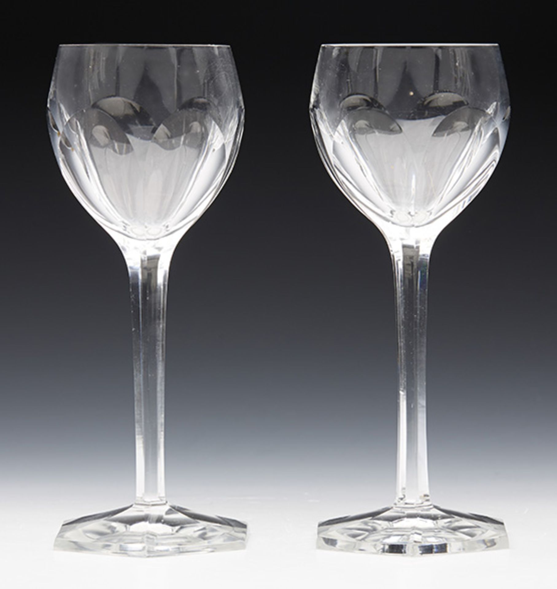 Pair Vintage Moser Cut Crystal Hock Glasses 20Th C.