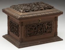 Antique Chinese Canton Carved Wooden Jewellery Box 19Th C