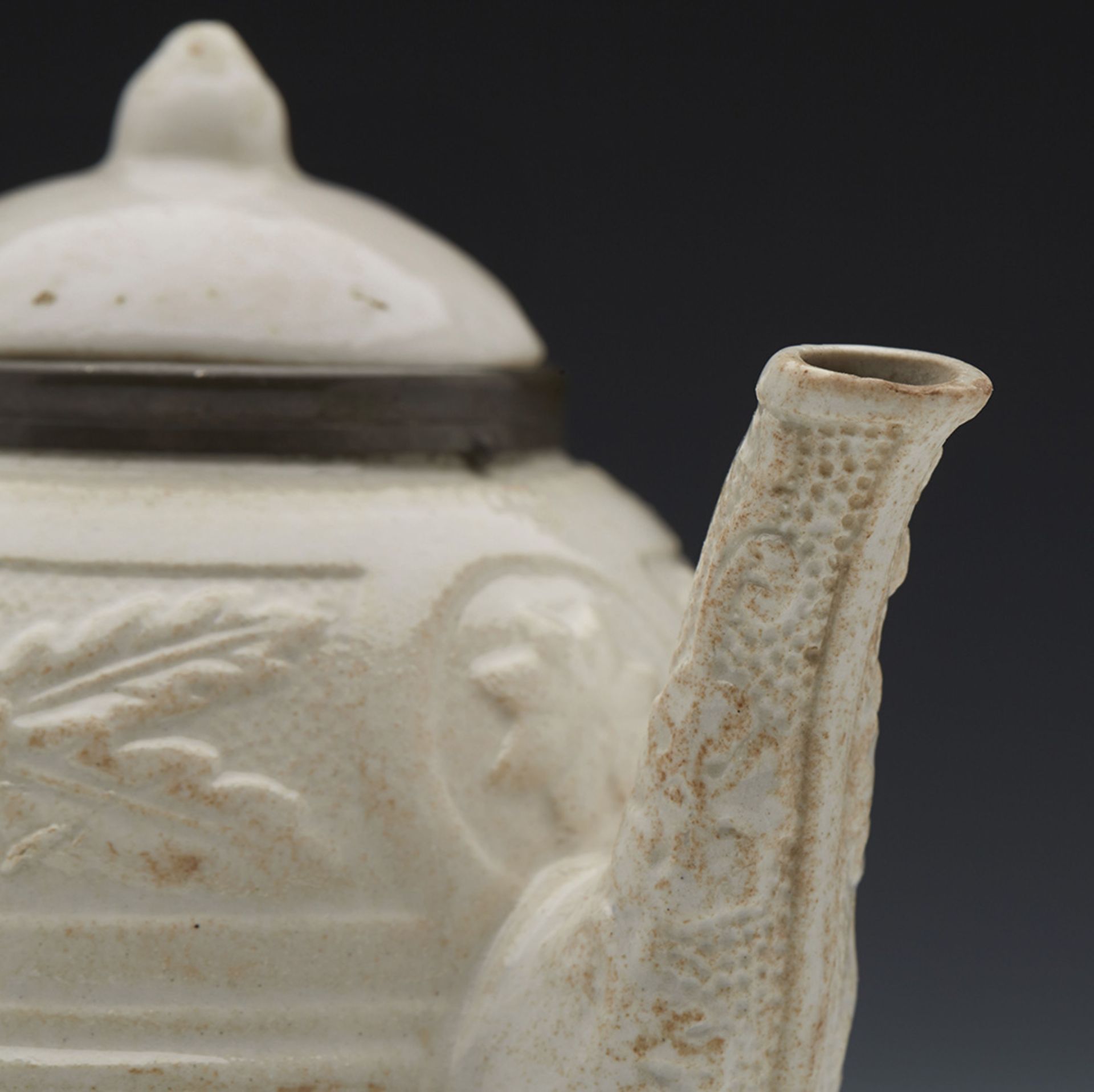 Antique Miniature Salt Glazed Teapot With Moulded Designs 18/19Th C. - Image 5 of 8