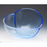 Vintage Kosta Boda Blue Glass Heart Shaped Bowl Signed 20Th C.