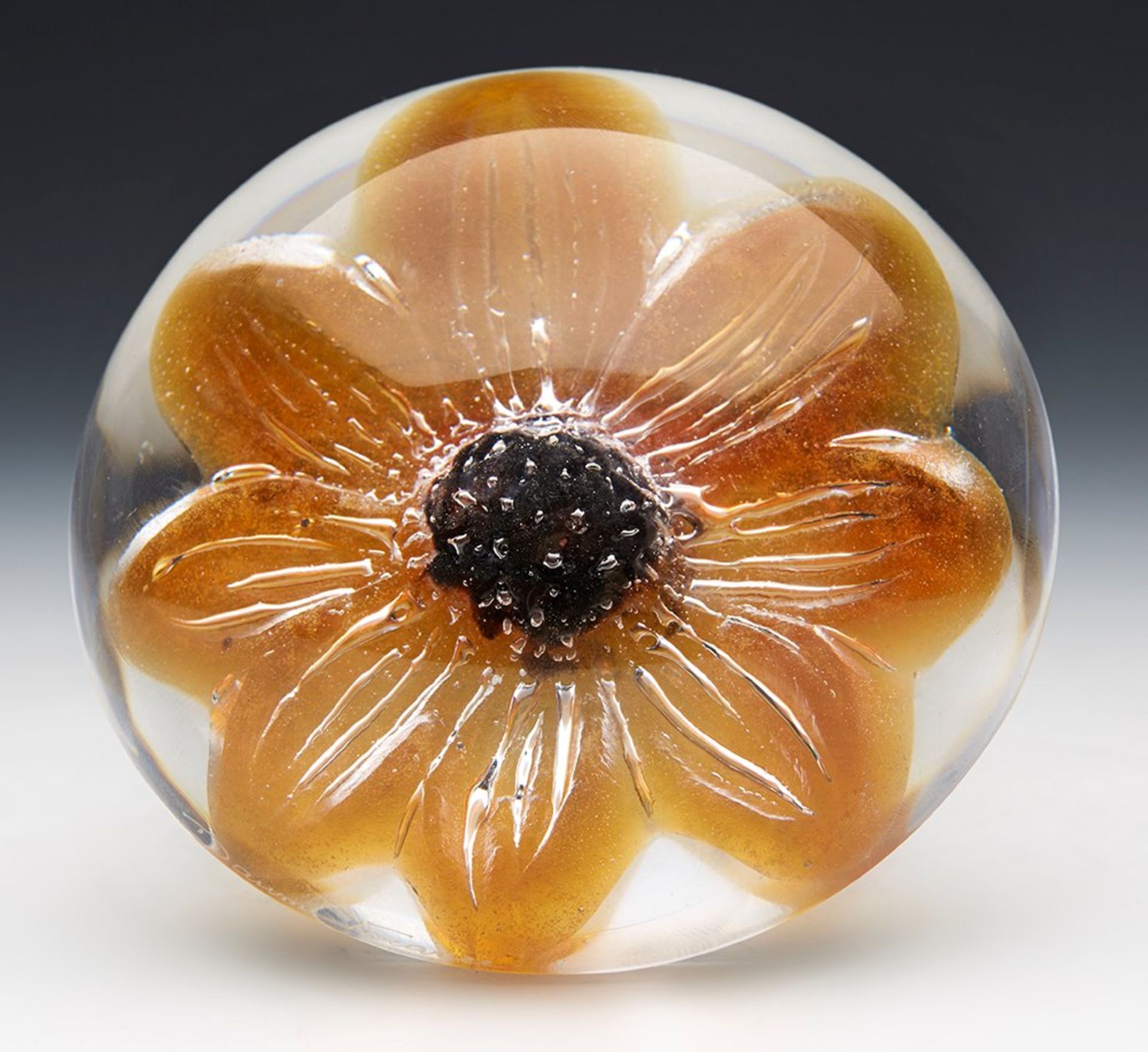 Vintage Stylish French Daum Floral Glass Paperweight 20Th C.