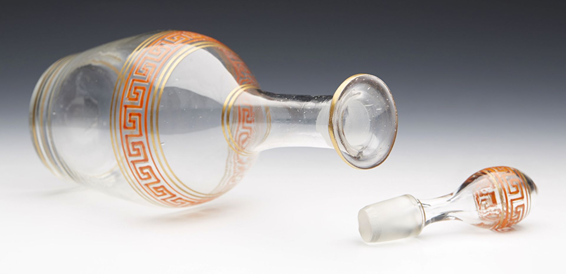 Antique Greek Key Pattern Glass Spirit Decanter & Glasses 19Th C. - Image 8 of 9