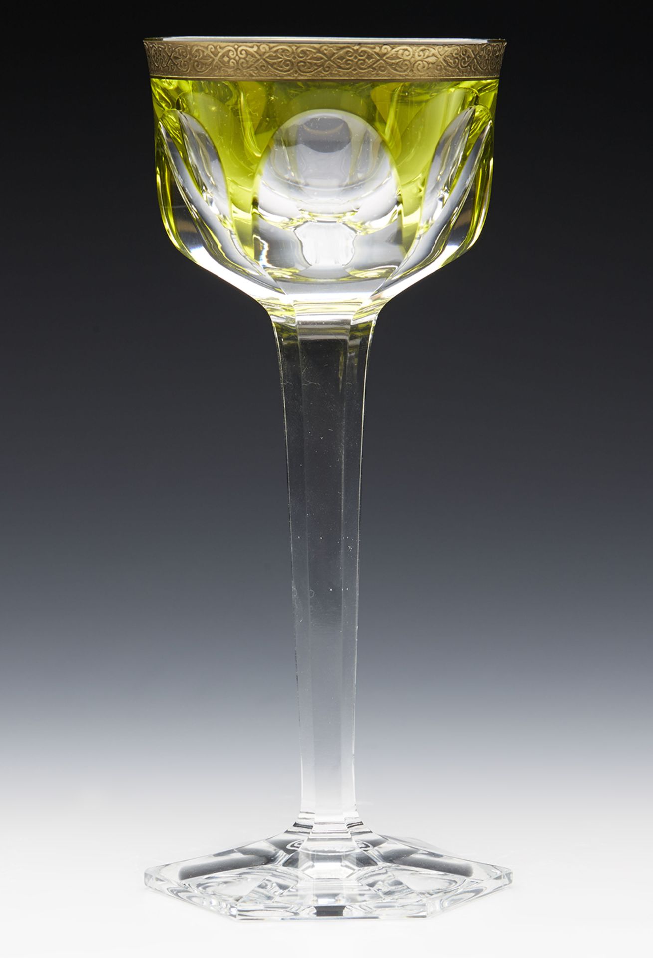 Vintage Moser Cut Crystal Green Overlay Wine Glass With Gilded Design 20Th C. - Image 7 of 7