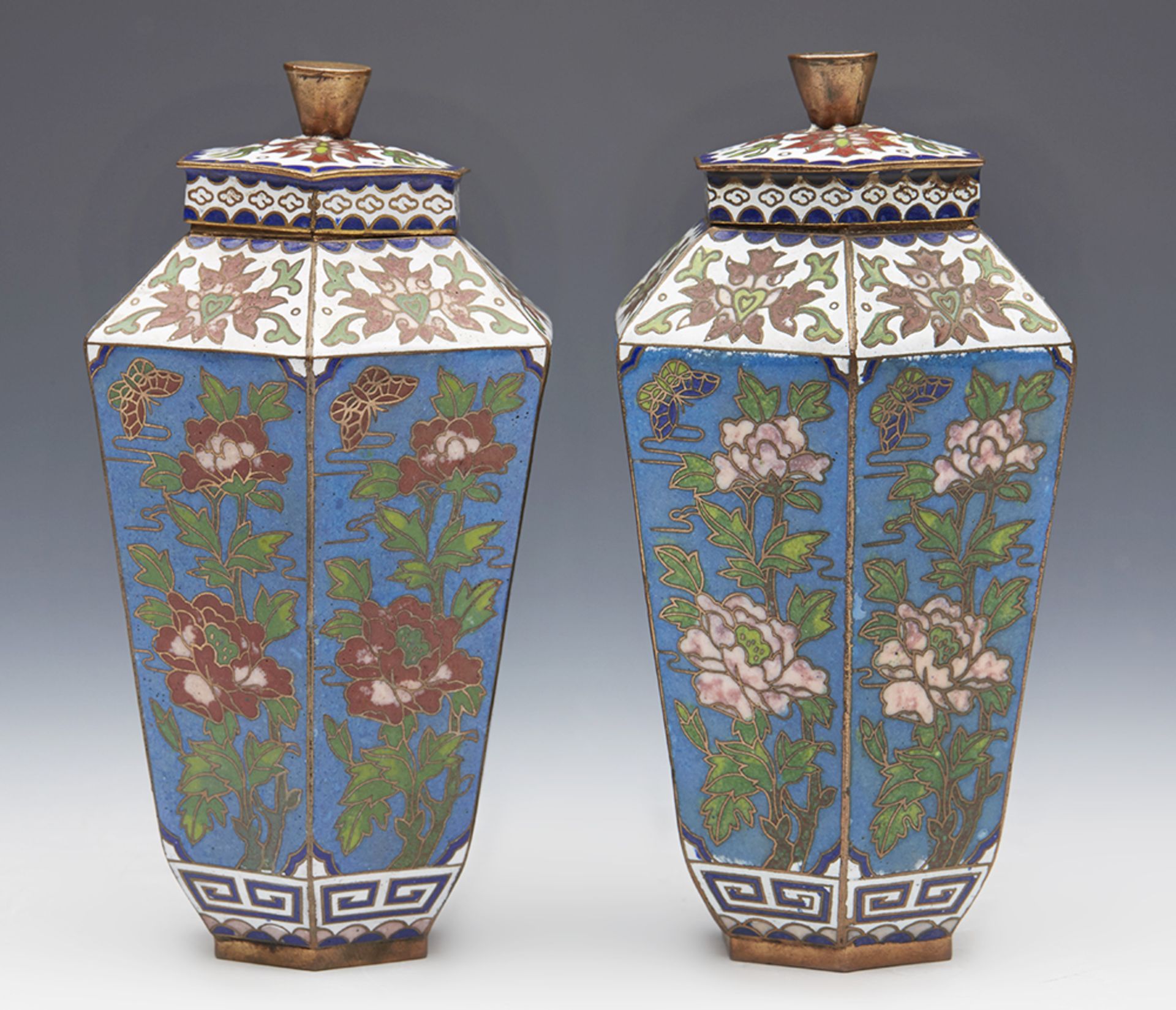 Website Pair Antique Chinese Lidded Cloisonne Floral Jars C.1920 - Image 6 of 8