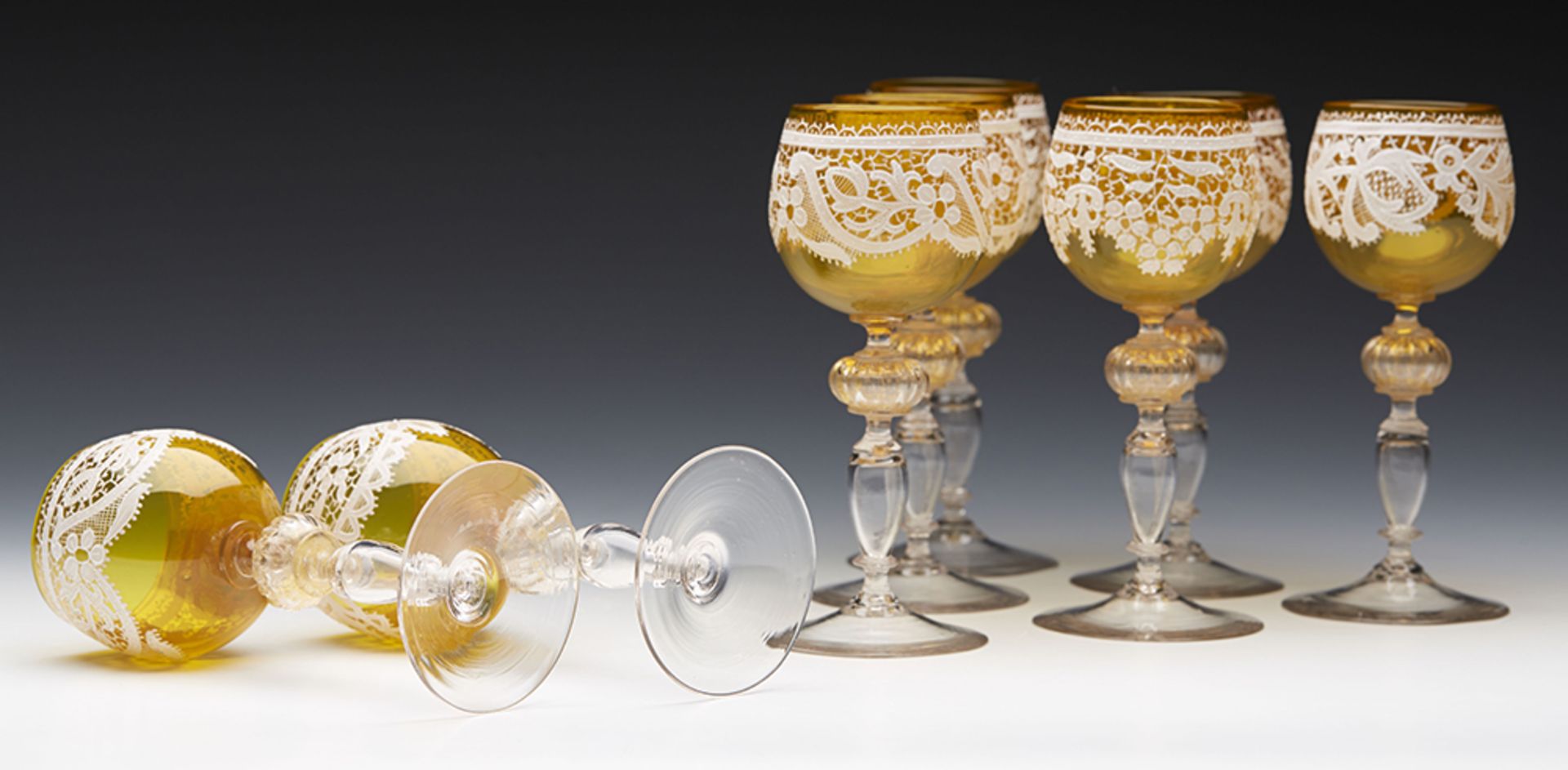 Set Eight Antique Italian Venetian Salviati Lacework Wine Glasses C.1890 - Image 5 of 8