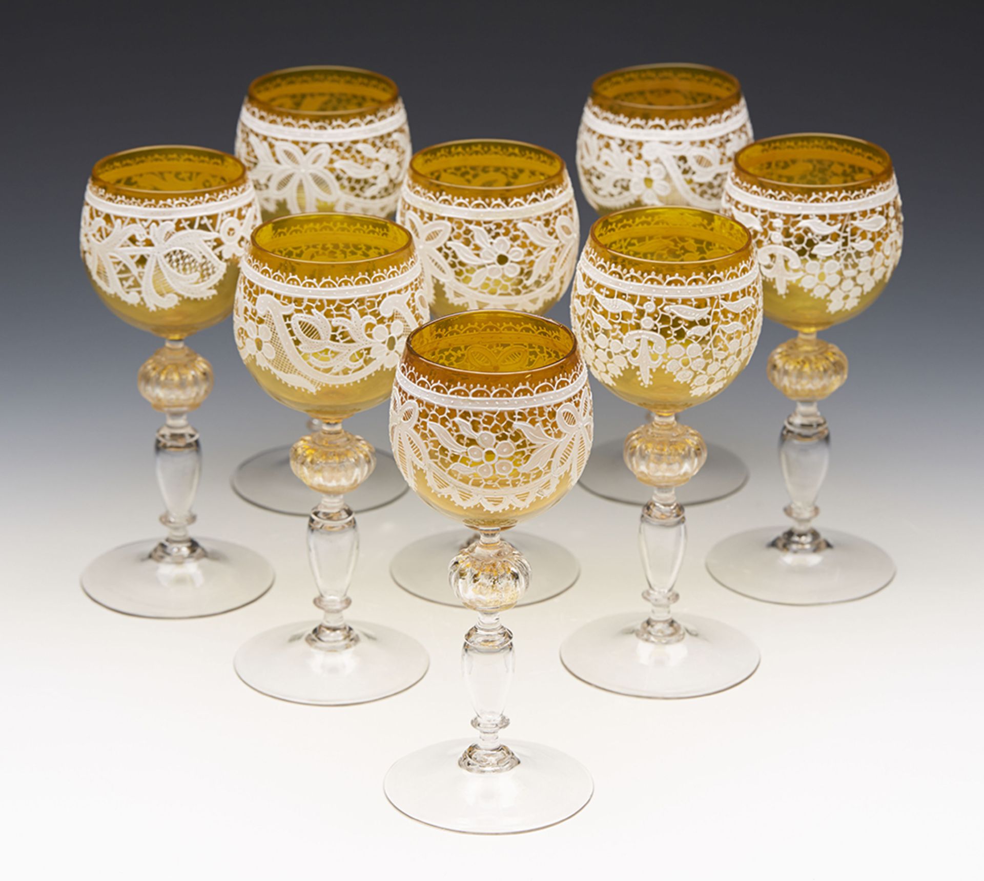 Set Eight Antique Italian Venetian Salviati Lacework Wine Glasses C.1890 - Image 3 of 8