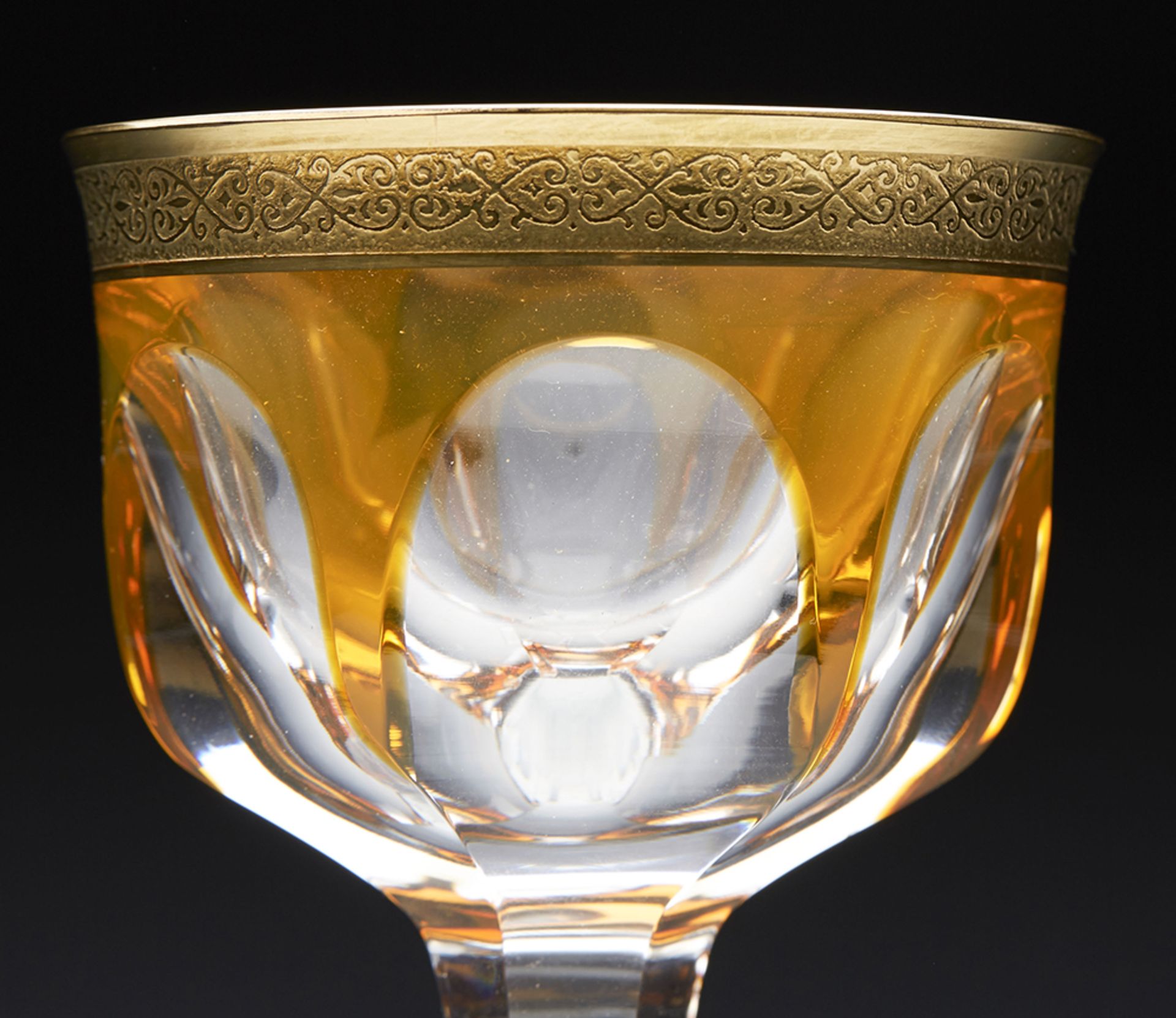 Vintage Moser Cut Crystal Amber Overlay Wine Glass With Gilded Design 20Th C. - Image 2 of 7