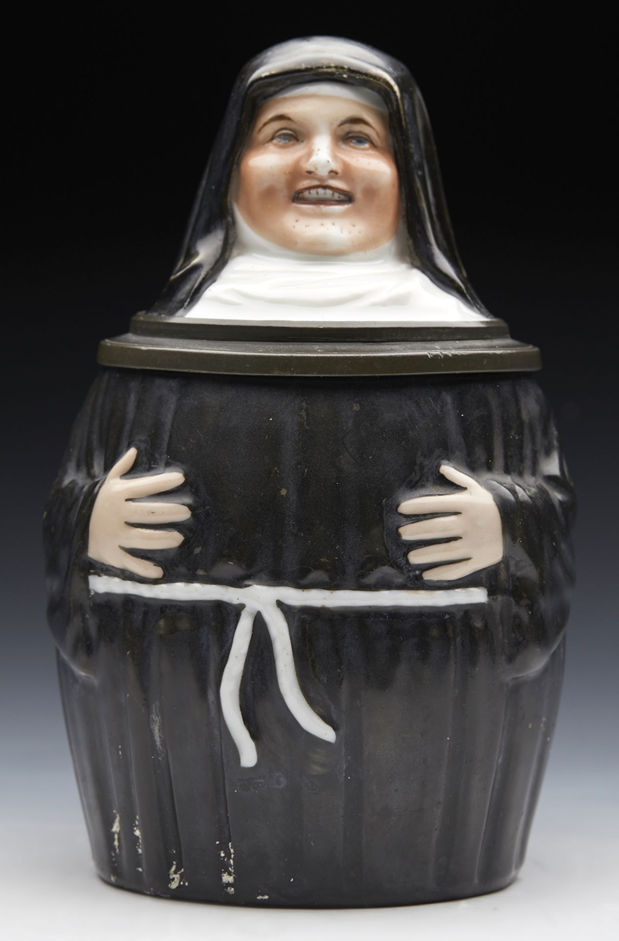 Antique German Nun Character Beer Stein With Ltihopane Base 19Th C.