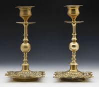 Pair Arts & Crafts Decorative Brass Candlesticks 19Th C.