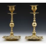 Pair Arts & Crafts Decorative Brass Candlesticks 19Th C.