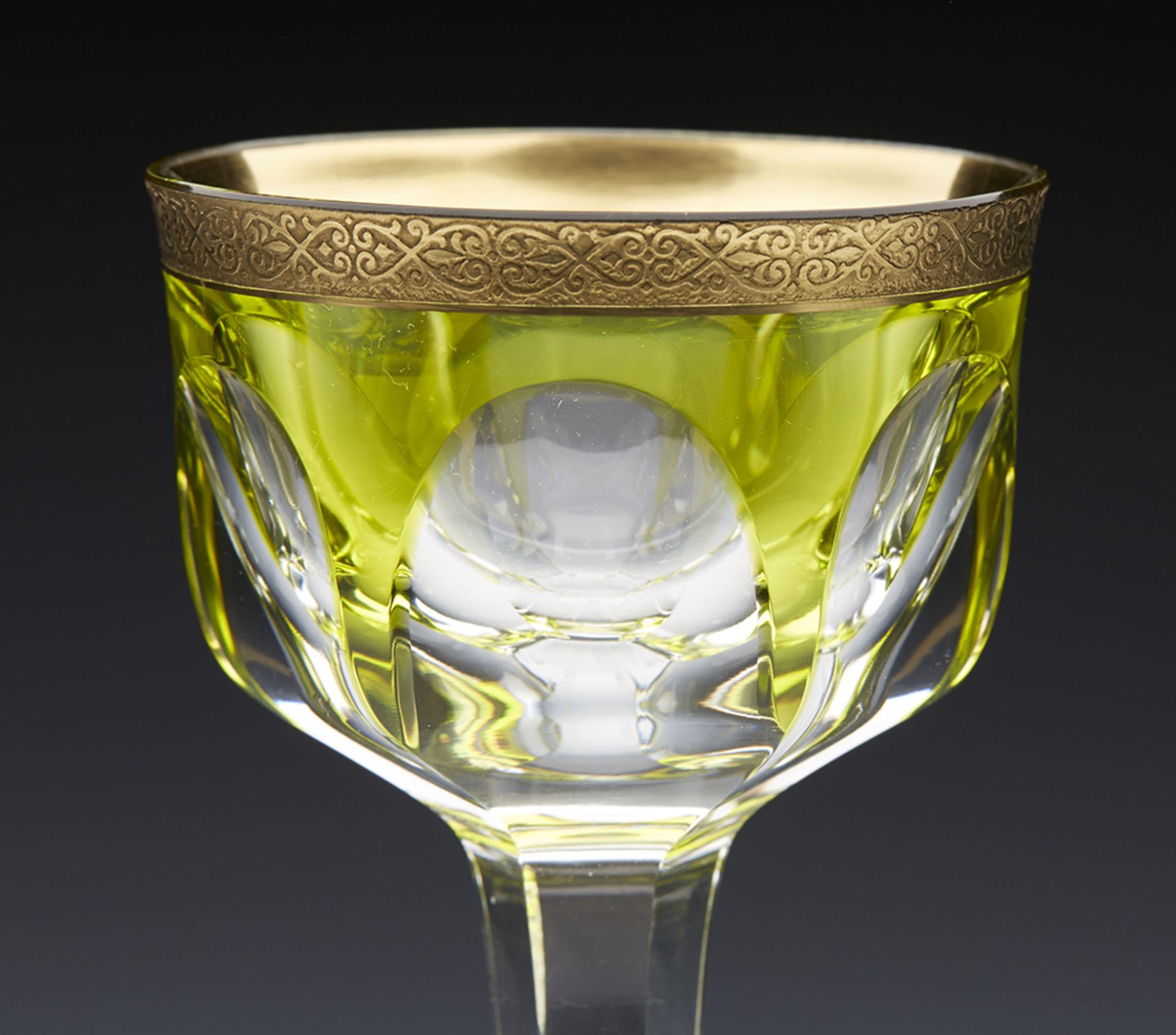 Vintage Moser Cut Crystal Green Overlay Wine Glass With Gilded Design 20Th C. - Image 6 of 7