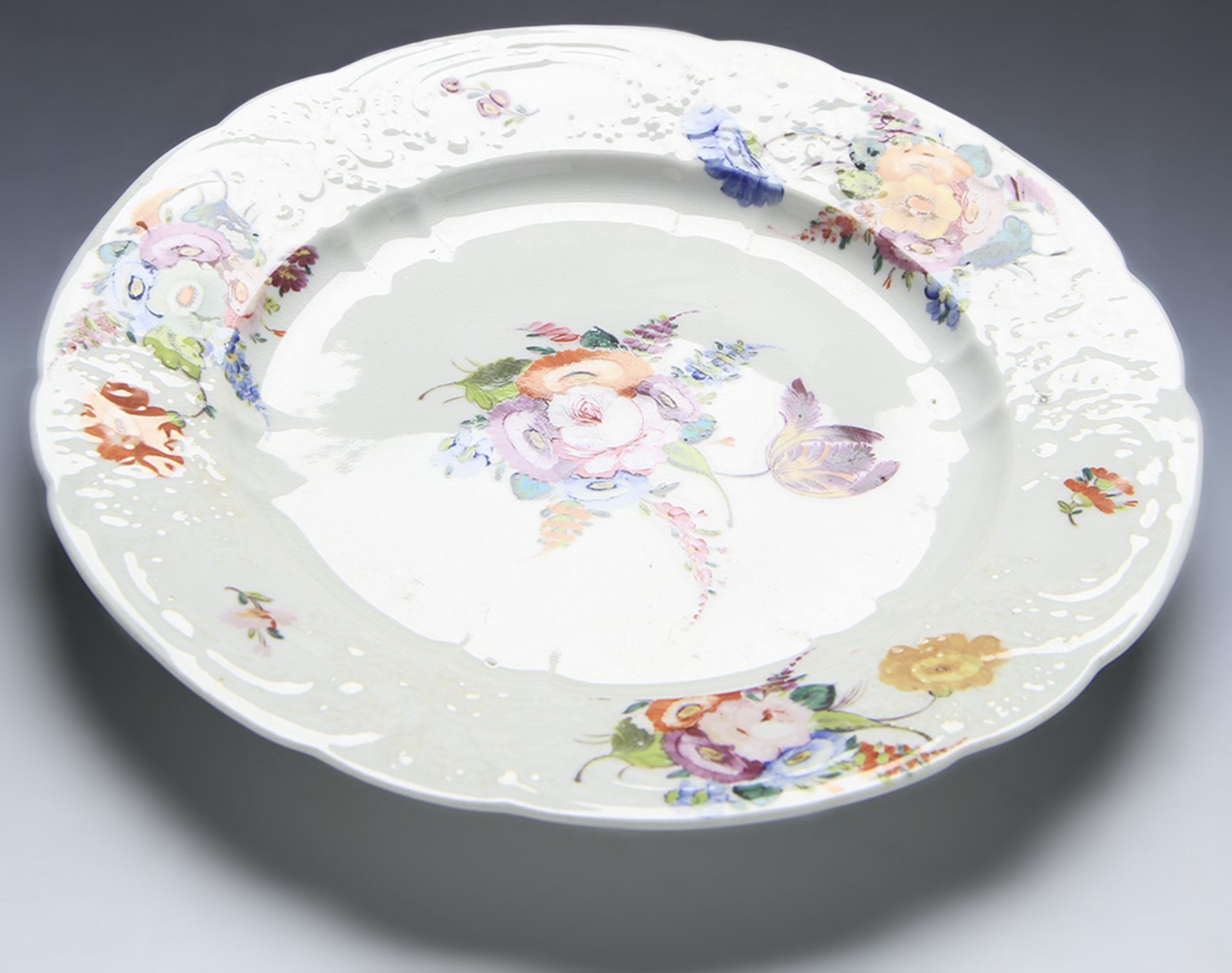 Antique English Welsh Floral Painted Moulded Plate Early 19Th C. - Image 11 of 12