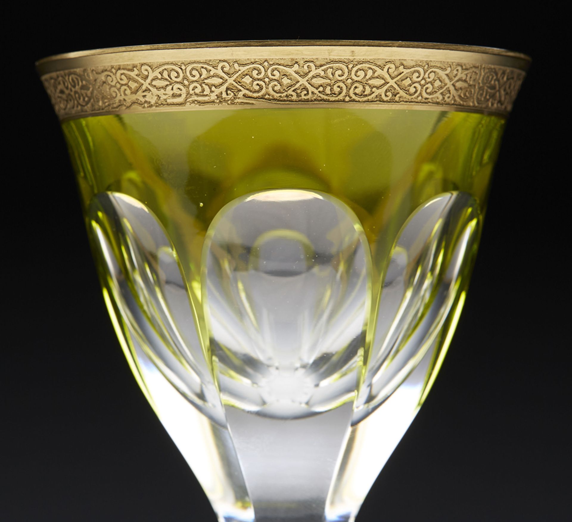 Fine Vintage Moser Cut Crystal Green Overlay Wine Glass 20Th C. - Image 2 of 7
