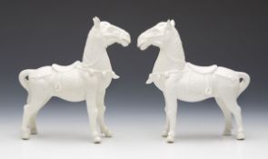 Pair Antique Chinese Blanc De Chine Horse Figures 19/20Th C.