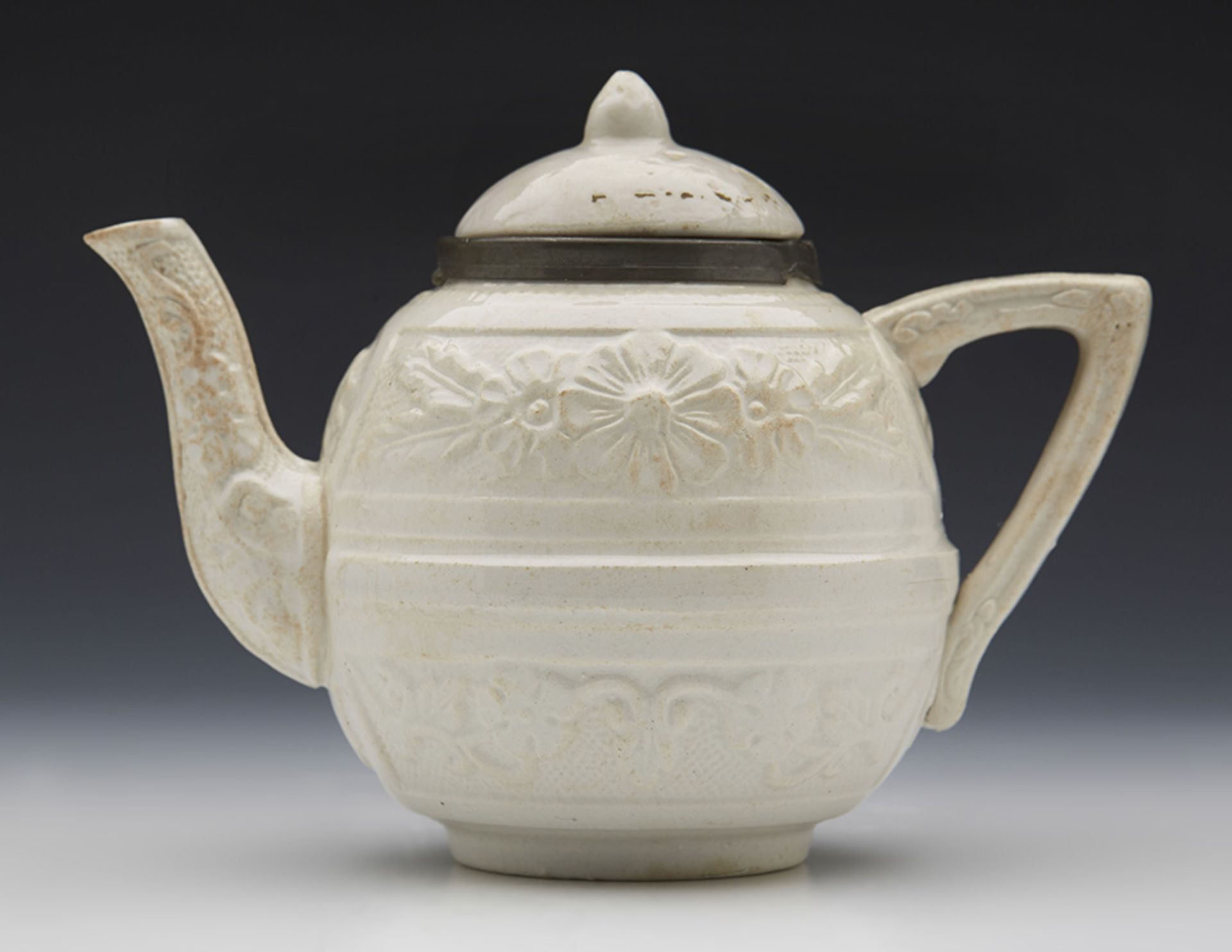 Antique Miniature Salt Glazed Teapot With Moulded Designs 18/19Th C. - Image 8 of 8