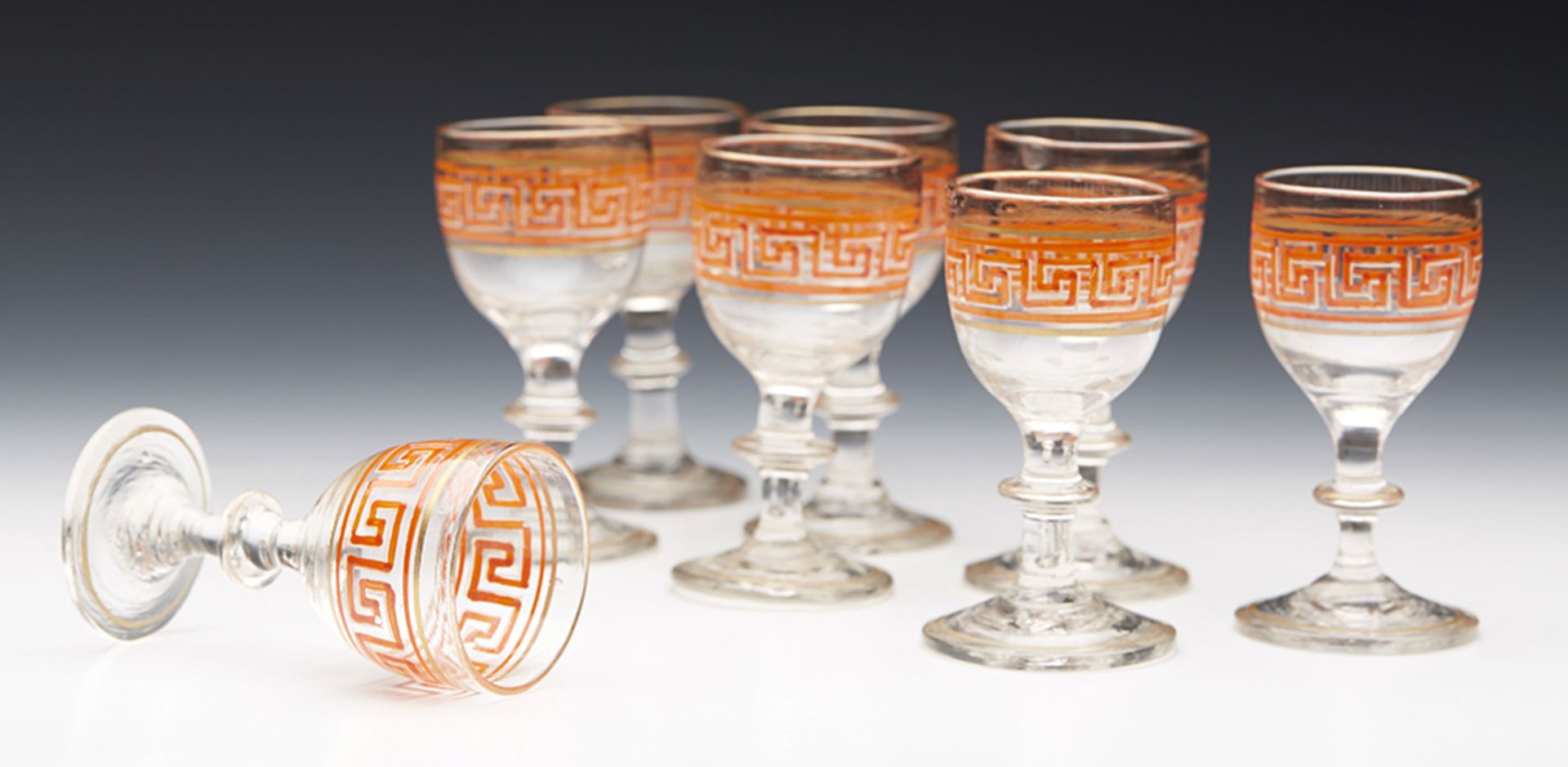 Antique Greek Key Pattern Glass Spirit Decanter & Glasses 19Th C. - Bild 9 aus 9