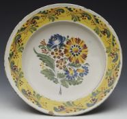 Antique Polychrome Floral Painted Faience Dish 18Th C.
