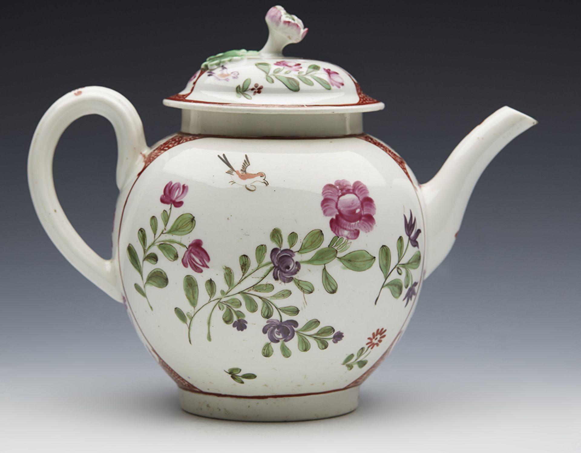 Antique Worcester Globular Lidded Teapot C.1770 - Image 4 of 10