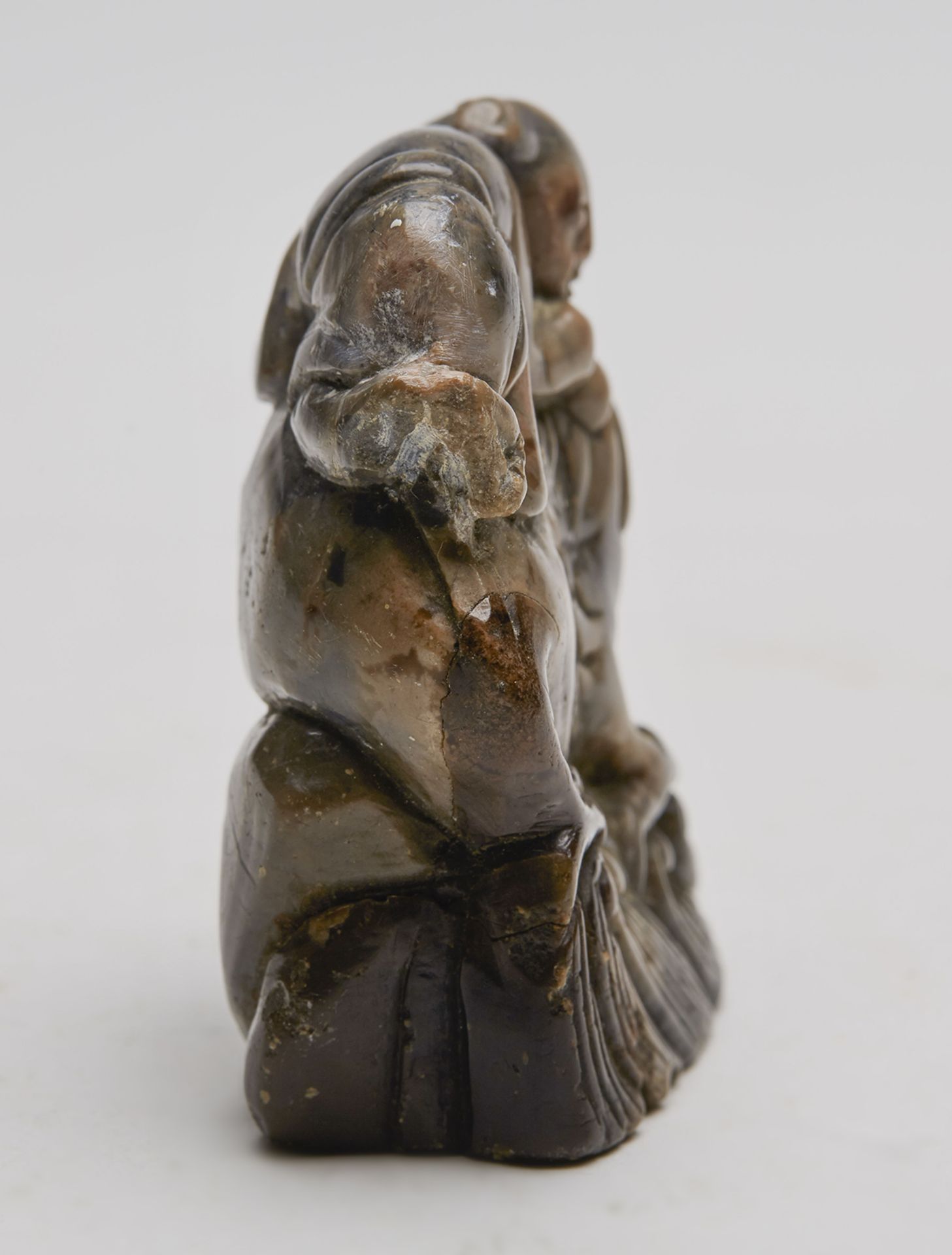 Antique Chinese Carved Hardstone Boy & Jin Chan Figure - Image 3 of 6