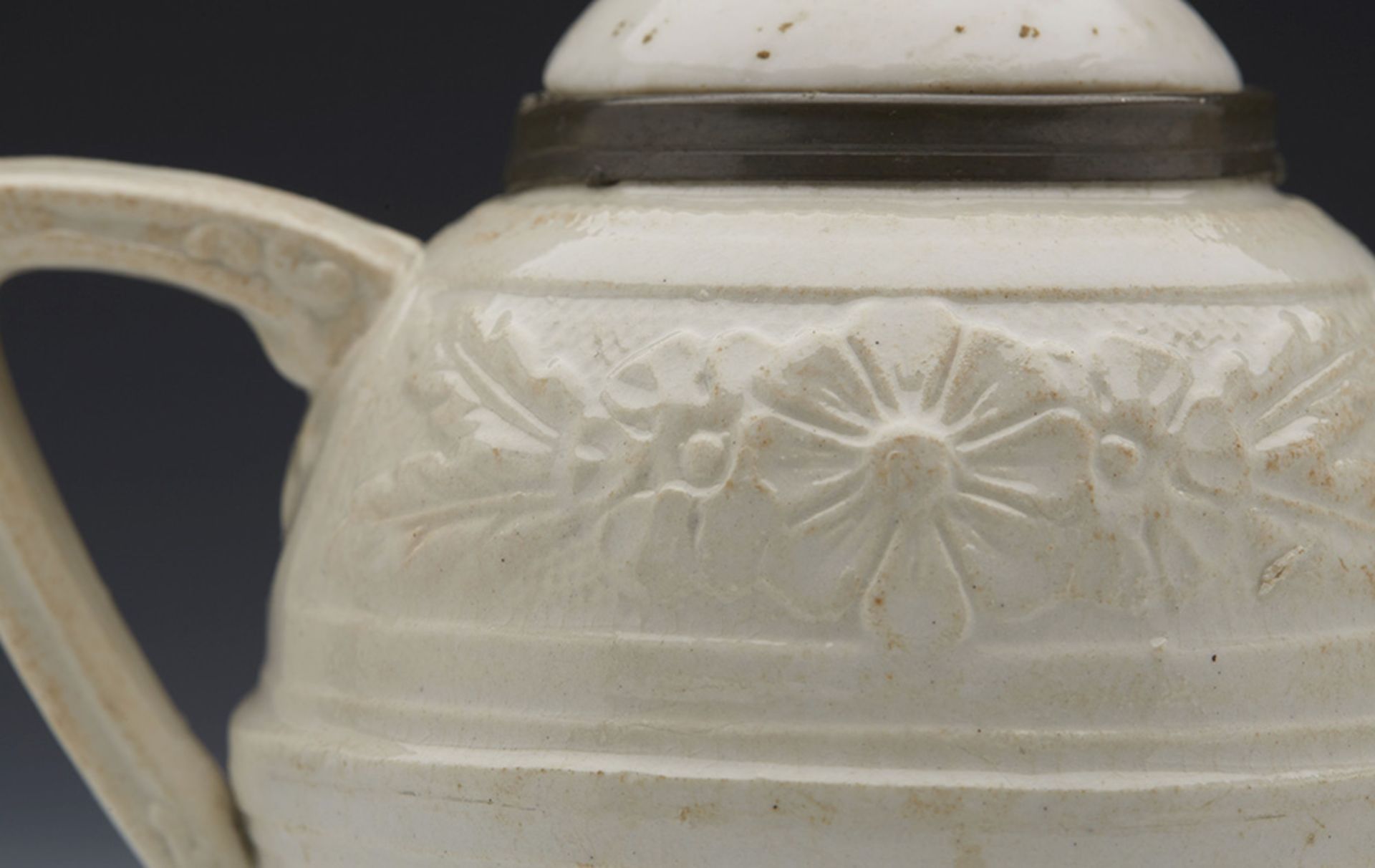 Antique Miniature Salt Glazed Teapot With Moulded Designs 18/19Th C. - Image 2 of 8