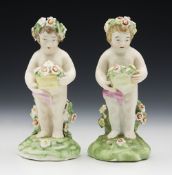 Antique Pair Derby Cherubs With Flower Baskets 18Th C.