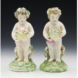 Antique Pair Derby Cherubs With Flower Baskets 18Th C.