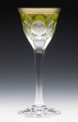 Fine Vintage Moser Cut Crystal Green Overlay Wine Glass 20Th C.