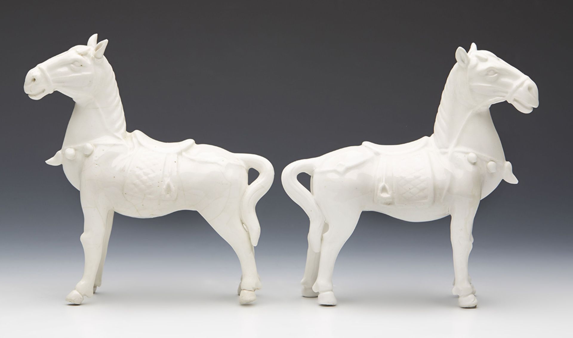 Pair Antique Chinese Blanc De Chine Horse Figures 19/20Th C. - Image 5 of 7