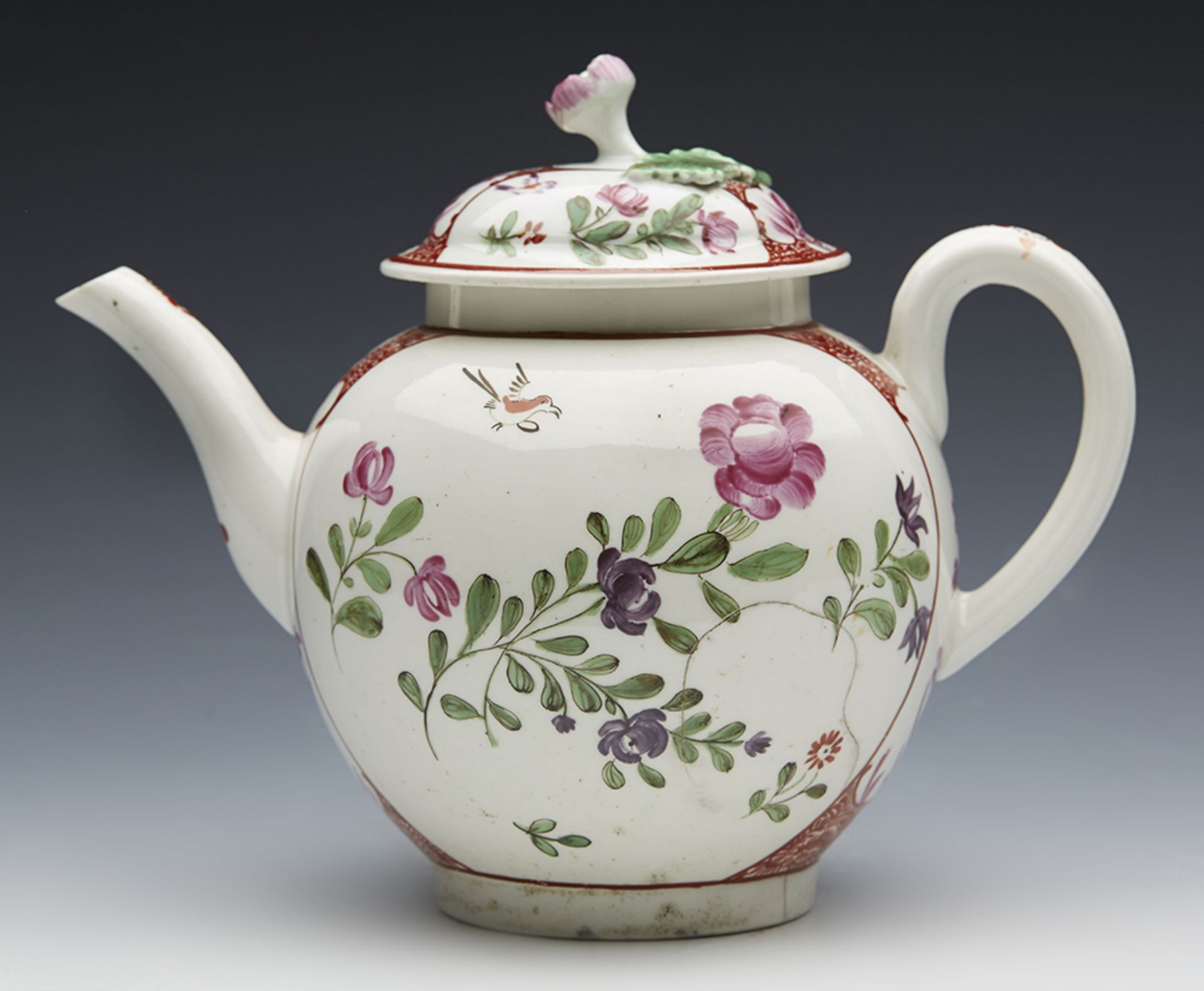 Antique Worcester Globular Lidded Teapot C.1770