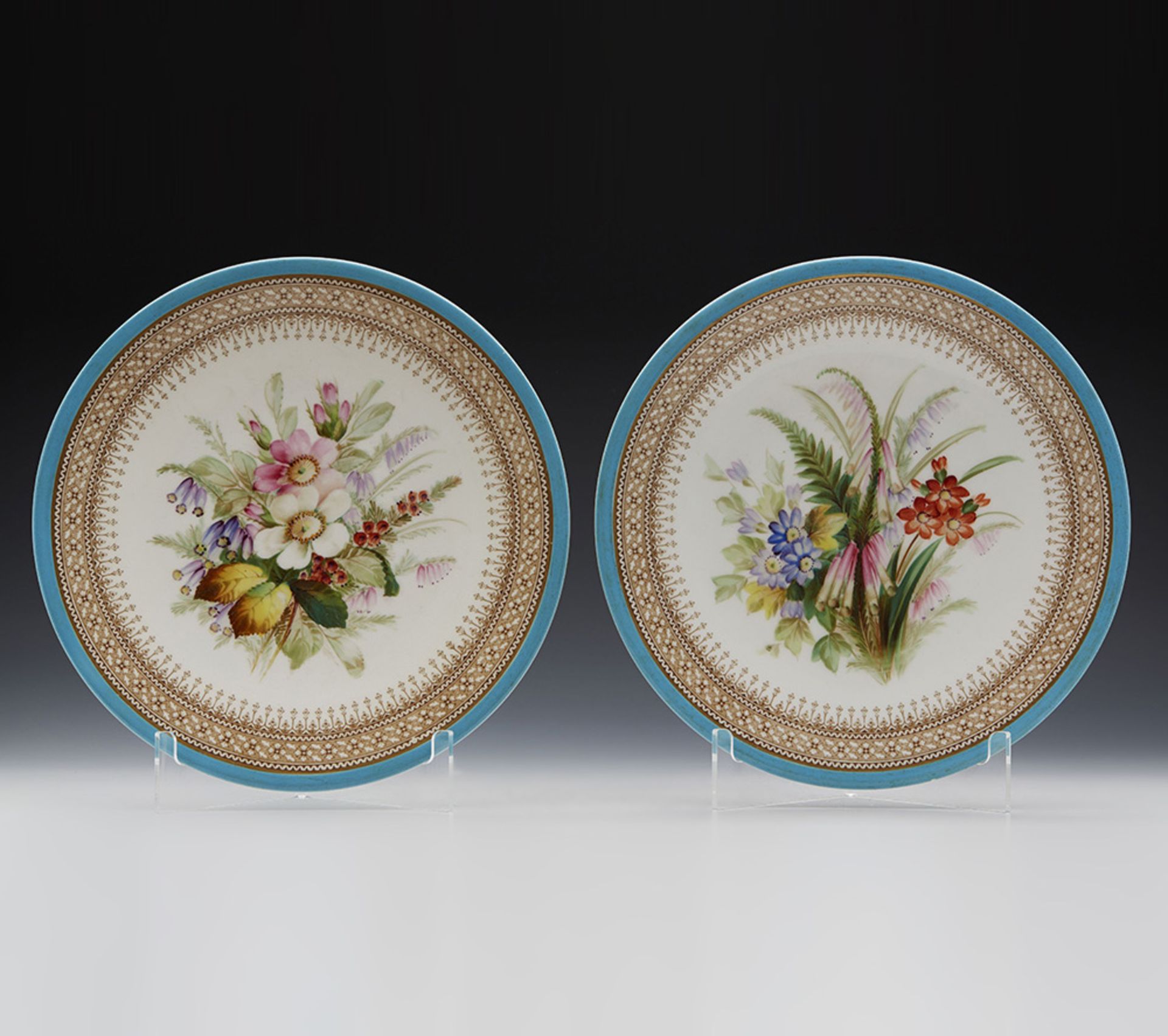Pair Antique Royal Worcester Hand Painted Floral Cabinet Plates C.1880 - Image 10 of 10
