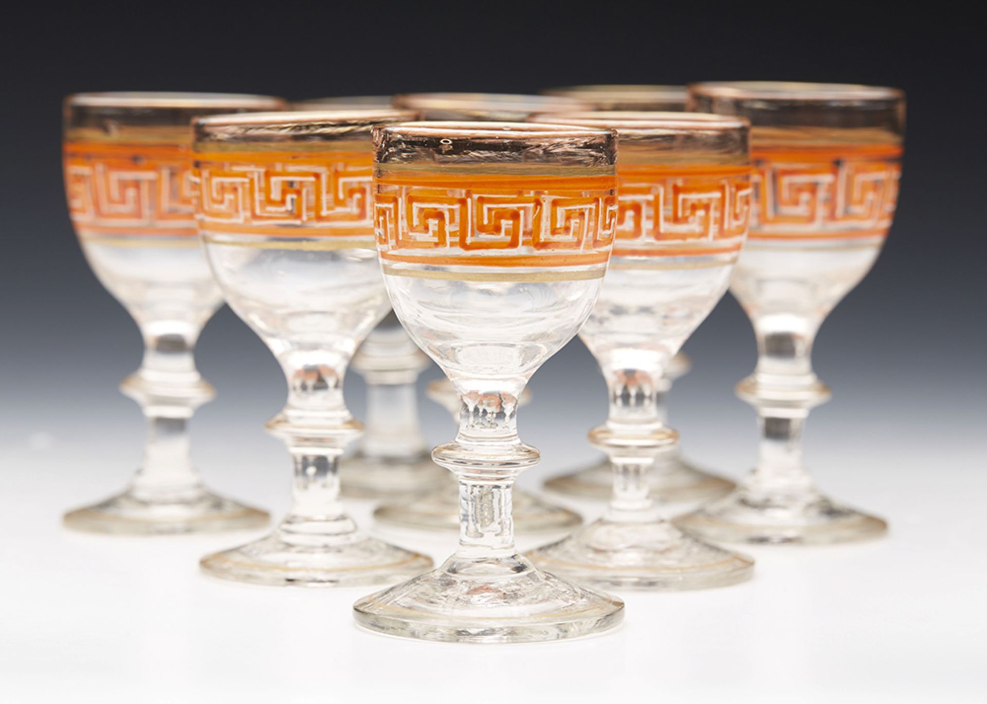 Antique Greek Key Pattern Glass Spirit Decanter & Glasses 19Th C. - Bild 3 aus 9