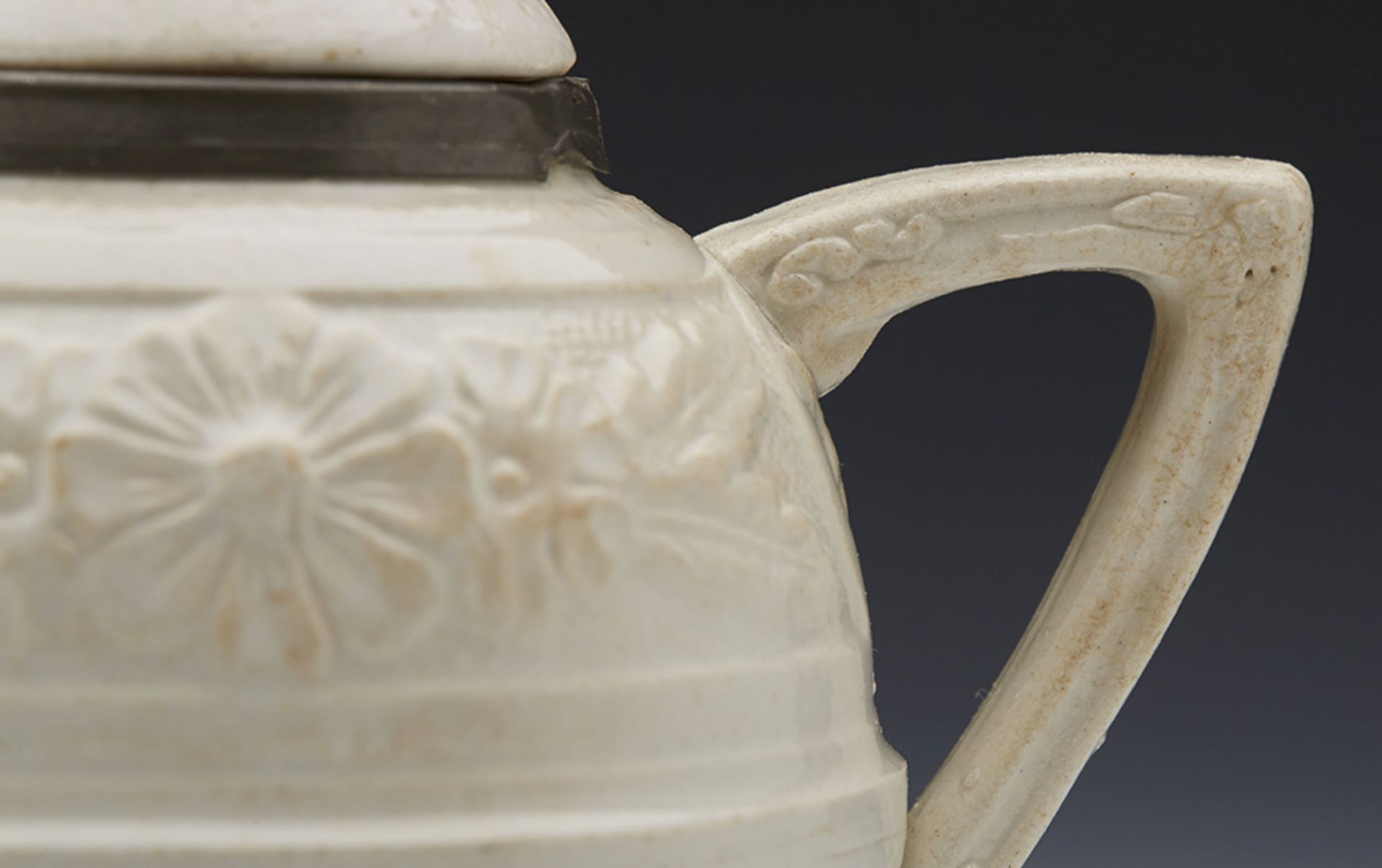 Antique Miniature Salt Glazed Teapot With Moulded Designs 18/19Th C. - Image 4 of 8